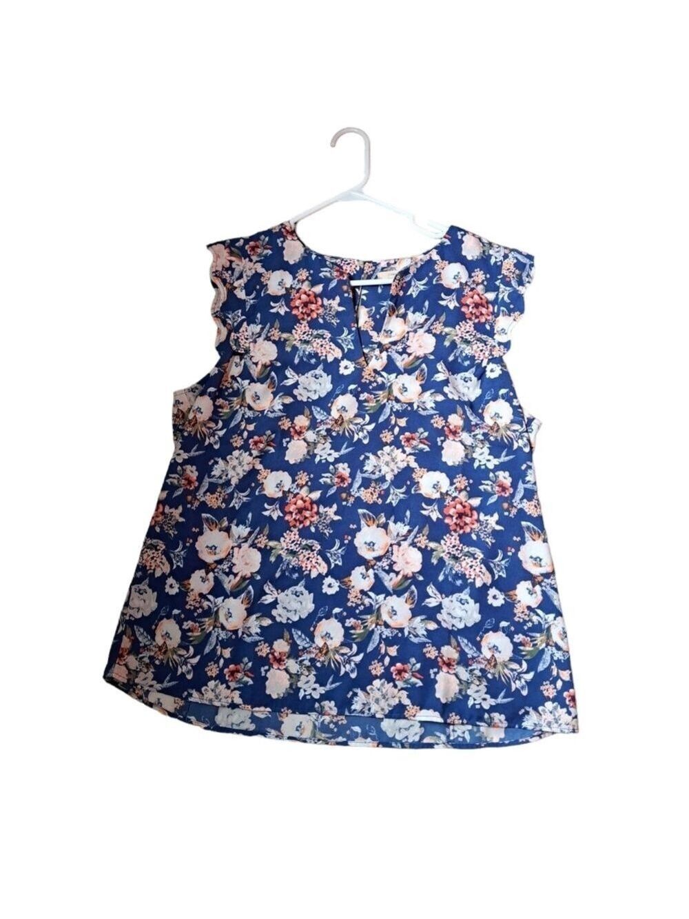 41 HAWTHORN short flutter sleeve floral blouse shirt top summer coastal XL